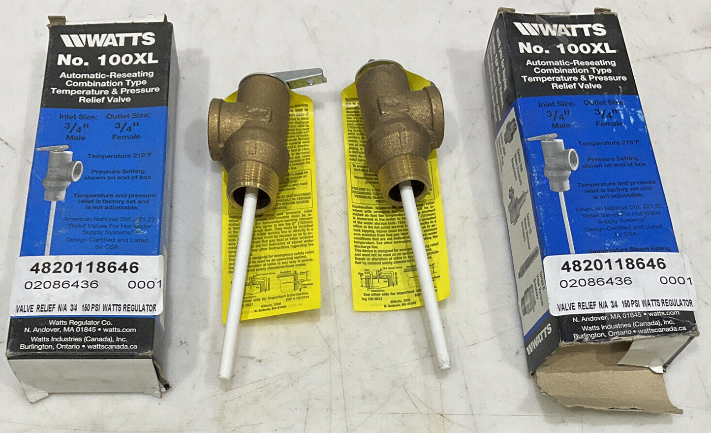 WATTS 100XL AUTOMATIC-RESEATING COMBINATION TYPE RELIEF VALVE LOT OF 2 373