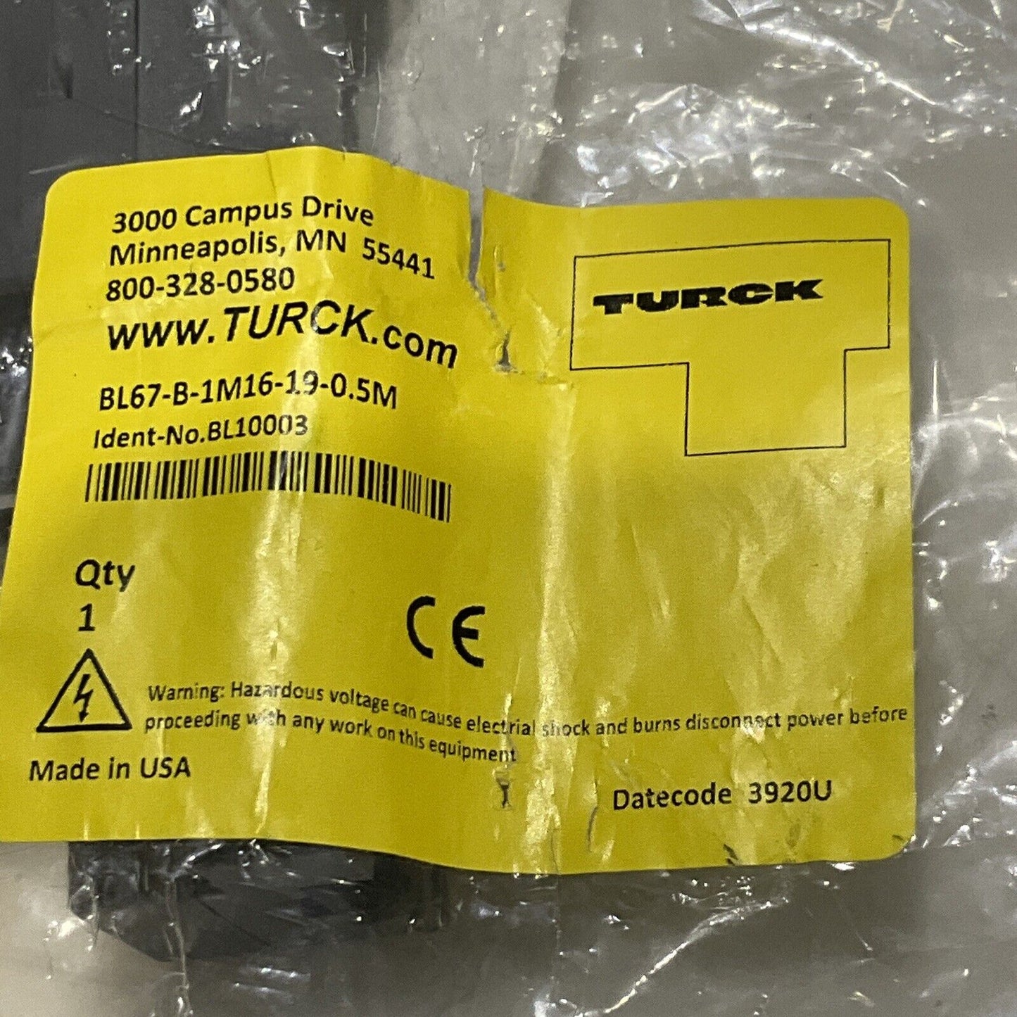 TURCK BL67-1M16-19-0.5M BASE MODULE WITH CABLE ASSEMBLY BL10003 U3S