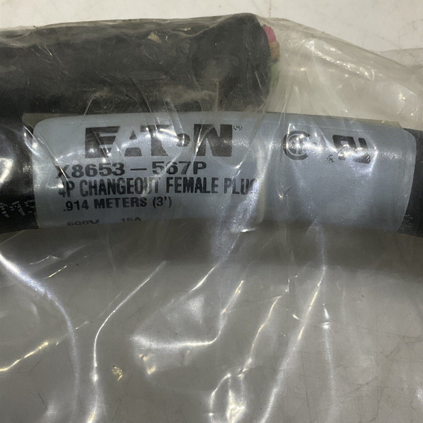 EATON X8653-567P 4P CHANGEOUT FEMALE PLUG 15AMP 600V REV M 3’ LOT OF 5 373