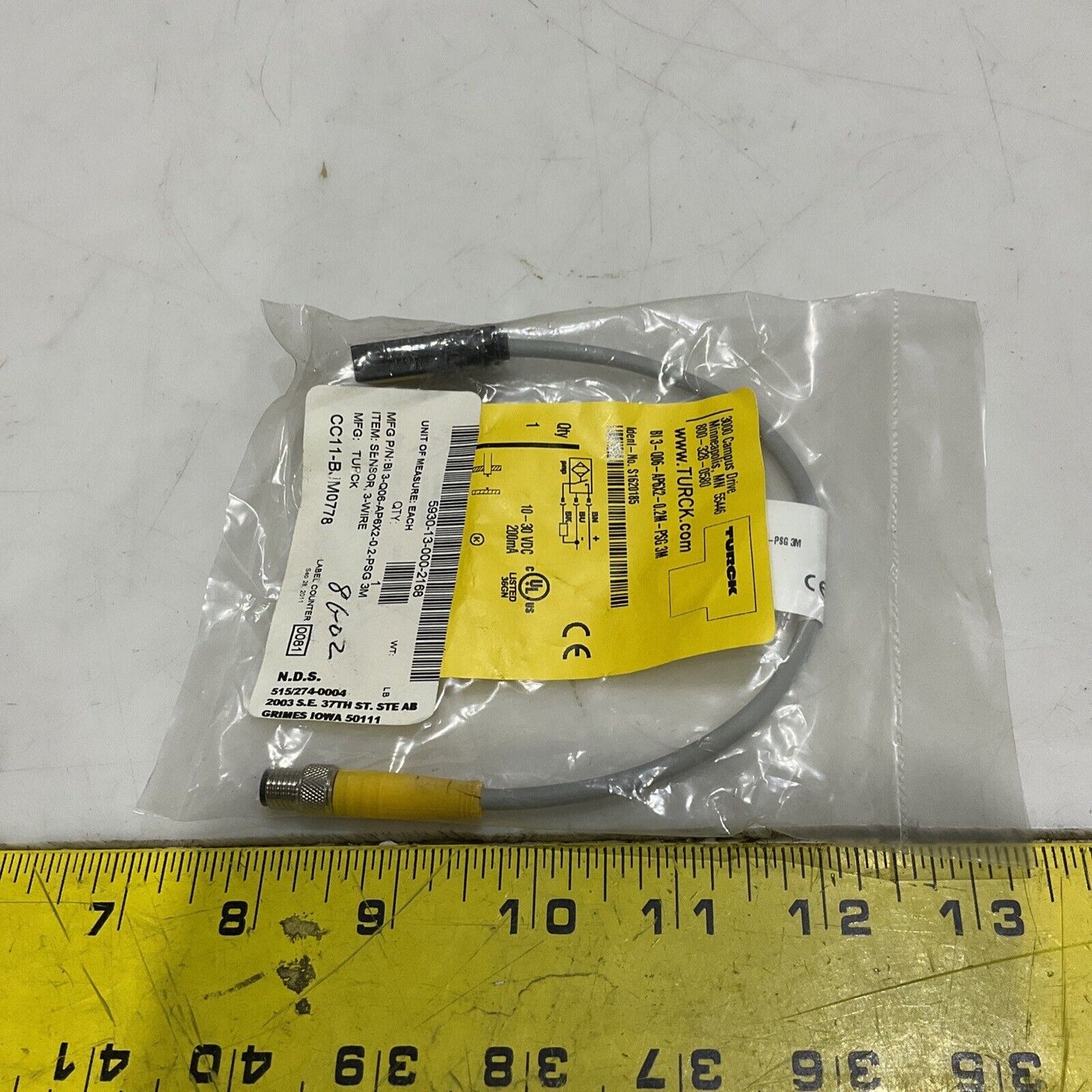 TURCK BI3-Q06-AP6X2-0.2M-PSG 3M INDUCTIVE SENSOR SWITCH 3WIRE 10-30 VDC U3S