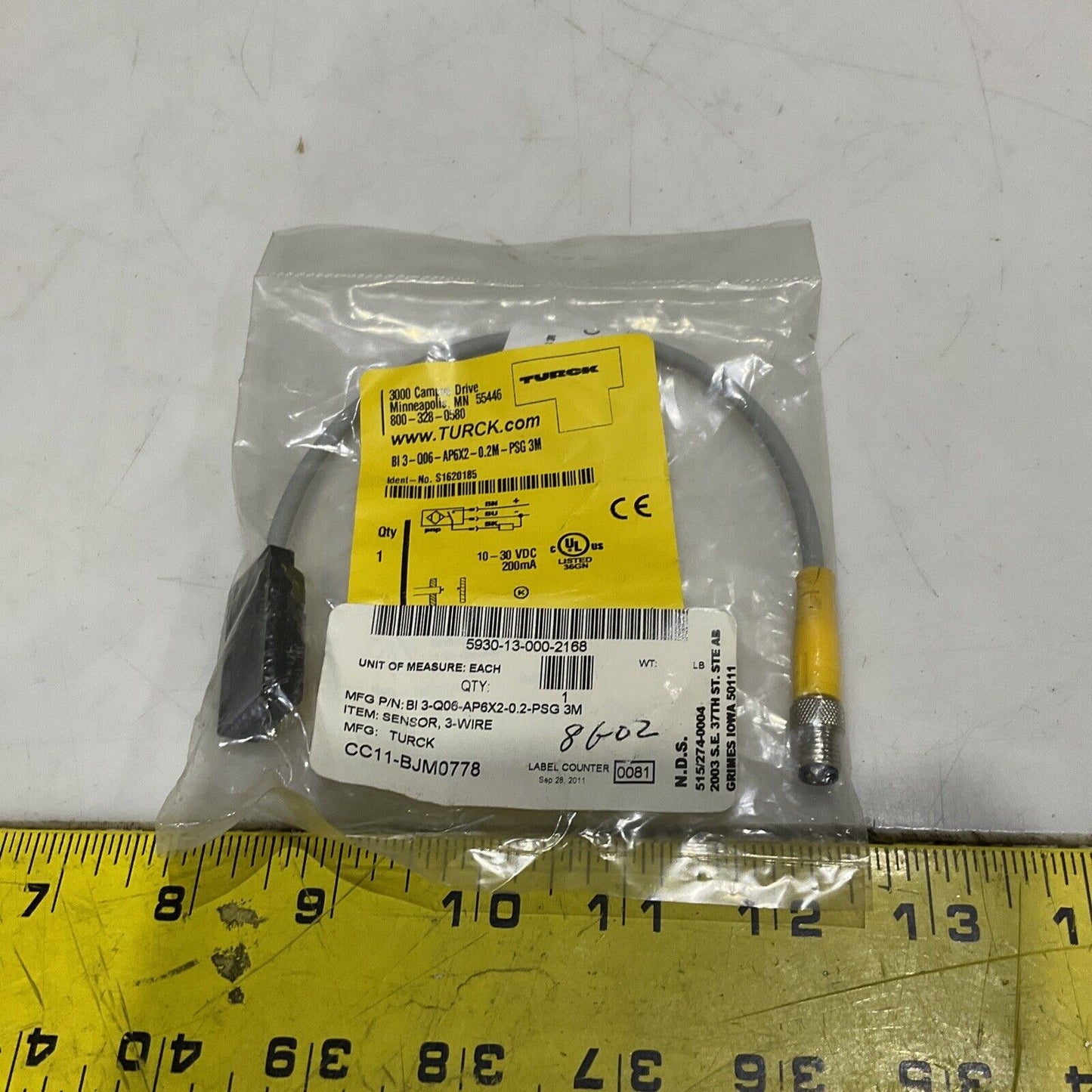 TURCK BI3-Q06-AP6X2-0.2M-PSG 3M INDUCTIVE SENSOR SWITCH 3WIRE 10-30 VDC U3S