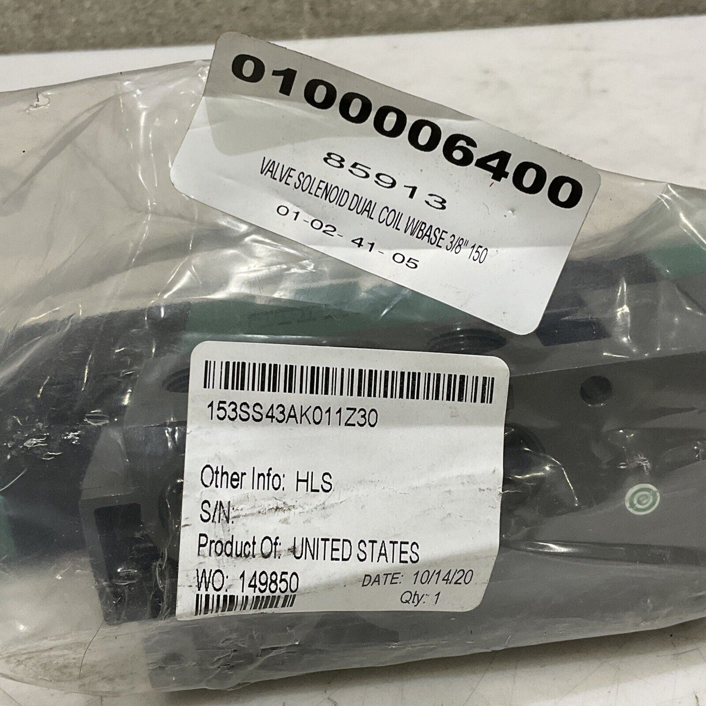 NUMATICS 153SS43AK011Z30 SOLENOID VALVE WITH BASE 3/8” 110-120V 50-60A .12 373
