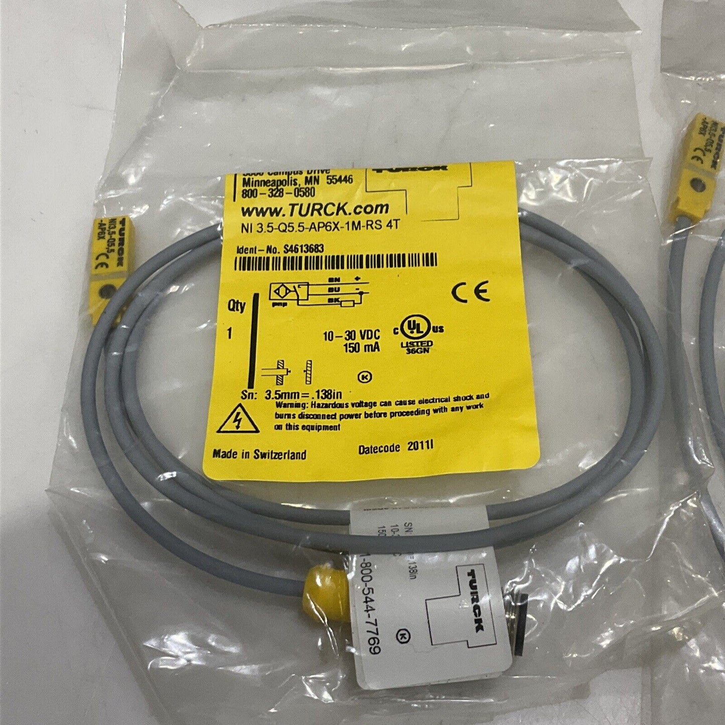 TURCK NI 3.5-Q5.5-AP6X-1M-RS 4T SENSOR CABLE ASSEMBLY LOT OF 2 U3S
