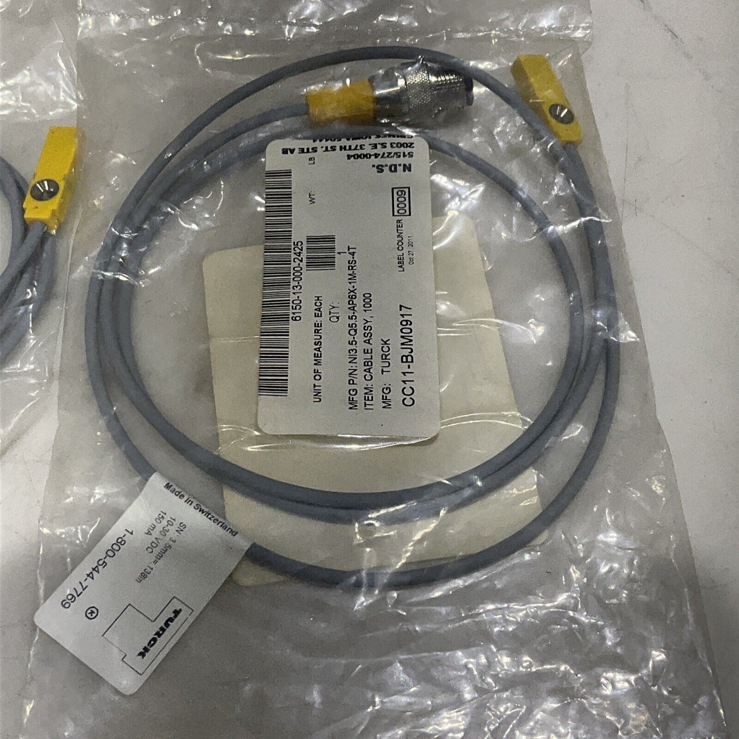 TURCK NI 3.5-Q5.5-AP6X-1M-RS 4T SENSOR CABLE ASSEMBLY LOT OF 2 U3S
