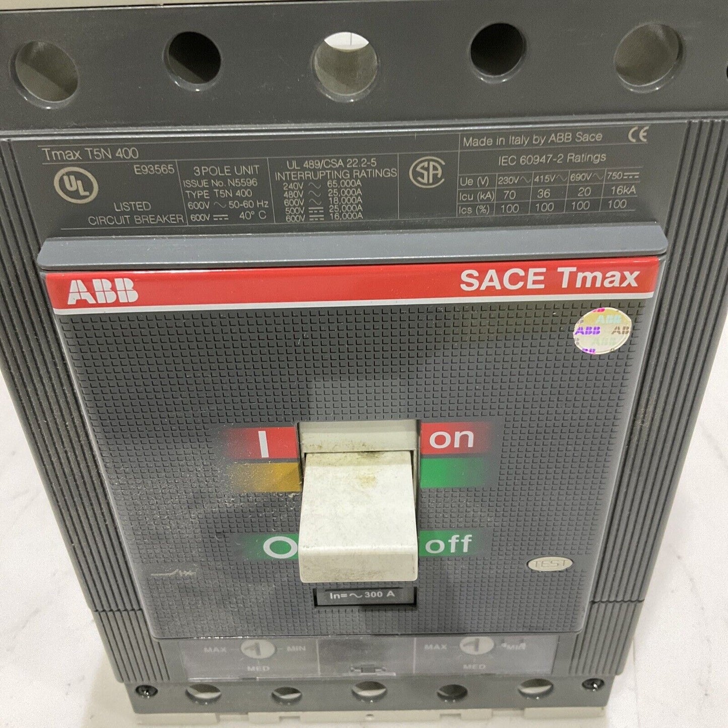 ABB T5N300TWS4 SACE TMAX TSN 400 CIRCUIT BREAKER 300A 3P U3S