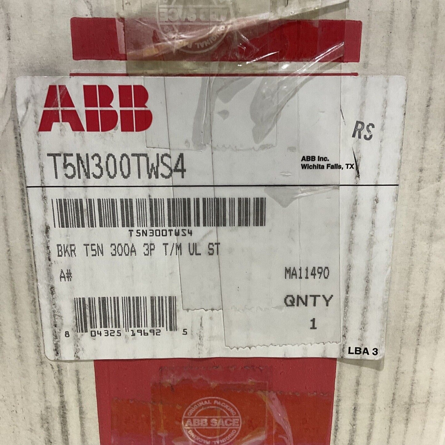 ABB T5N300TWS4 SACE TMAX TSN 400 CIRCUIT BREAKER 300A 3P U3S