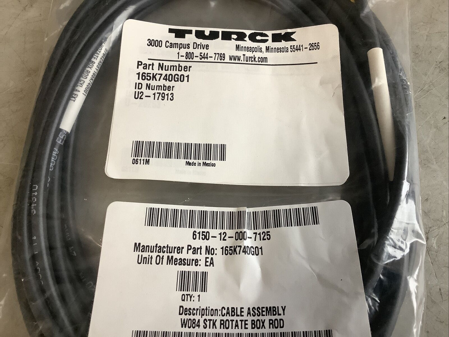 TURCK 165K740G01 U2-17913 CABLE ASSEMBLY U3S