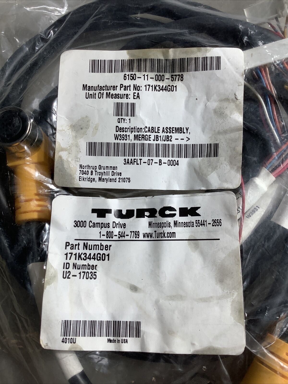 TURCK 171K344G01 3AAFLT-07-B-0004 CABLE ASSEMBLY U3S