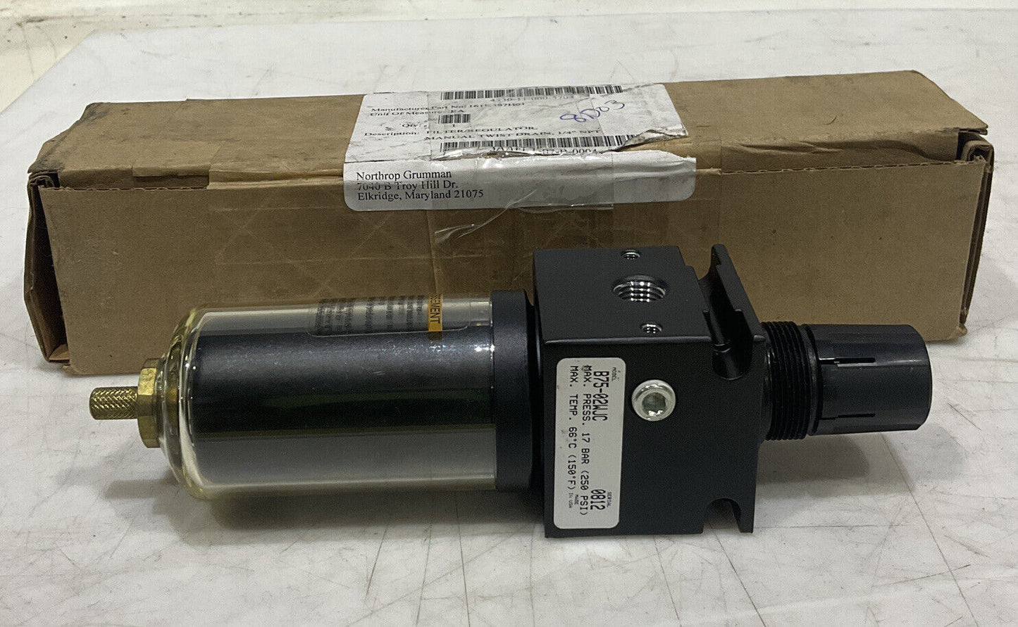 PARKER WATTS B75-02WJC 250PSI 125F MANUAL TWIST DRAIN 1/4” NPT FILTER REGULATOR U3S
