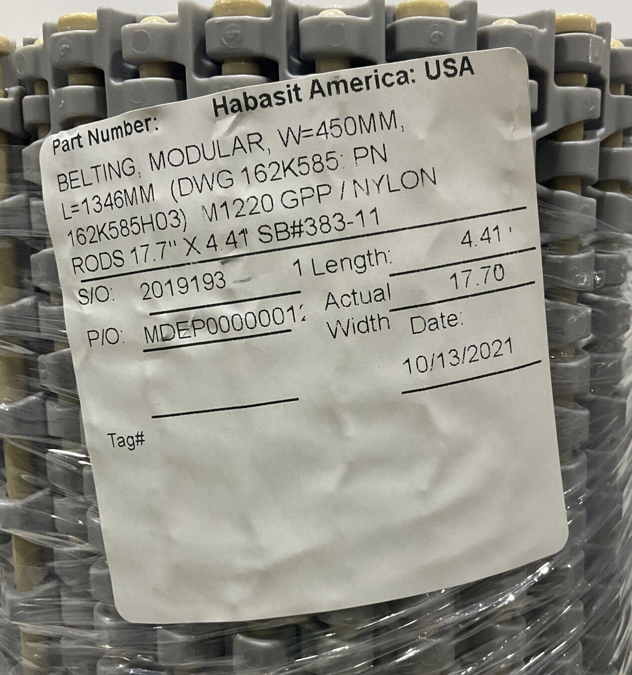 HABASIT AMERICA M1220 18IN BY 53IN MODULAR BELTING U3S