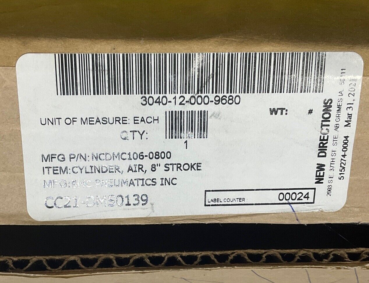 SMC NCDMC106-0800 8” STROKE AIR CYLINDER U3S
