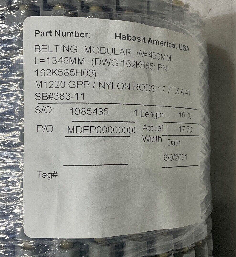HABASIT M1220 GPP NYLON RODS MODULAR BELTING 18 IN BY 53 IN U3S