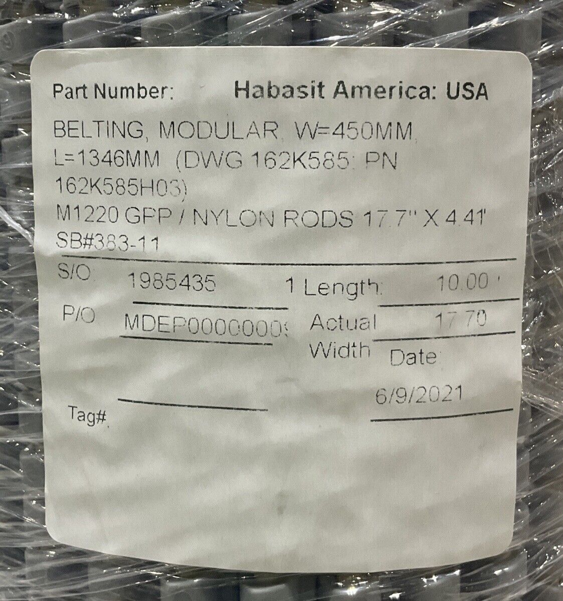 HABASIT M1220 GPP NYLON RODS MODULAR BELTING 18 IN BY 53 IN U3S