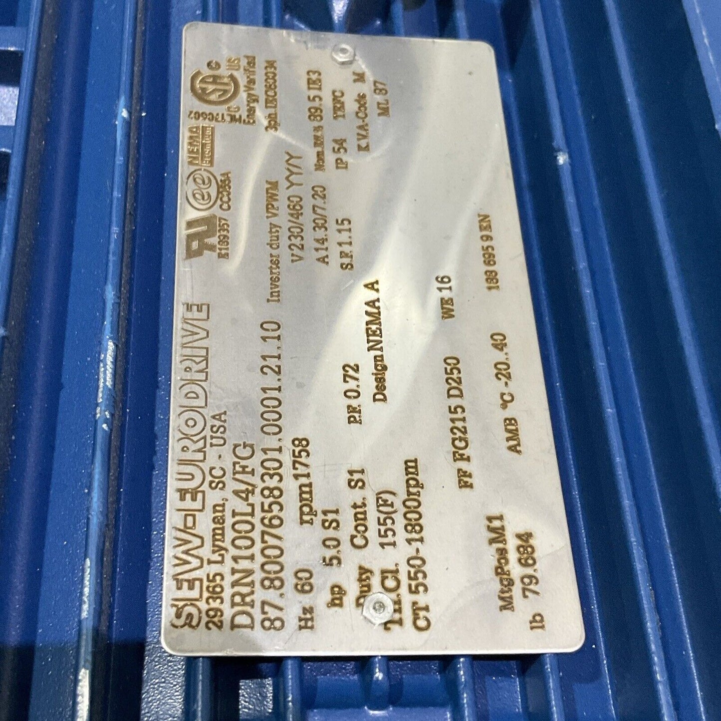 SEW-EURODRIVE DRN100L4/FG 87.8007658301.0001.21.10 MOTOR U4M