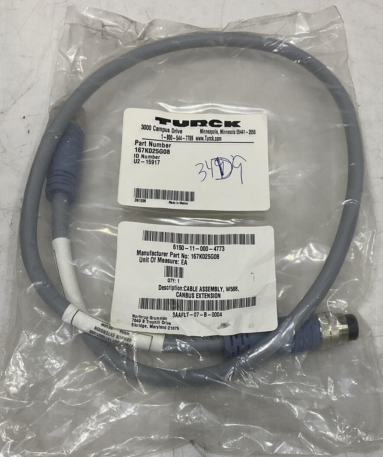 TURCK U2-15917 CANBUS EXTENSION W588 CABLE ASSEMBLY U3S