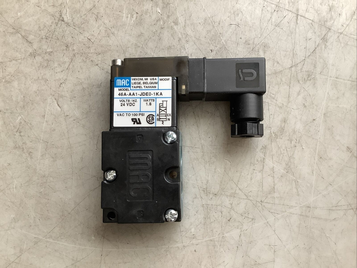MAC 46A-AA1-JDE0-1KA PNEUMATIC SOLENOID VALVE 24 VDC 1.8 W U3S