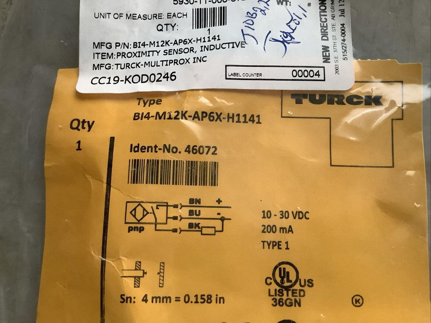 TURCK BI4-M12K-AP6X-H1141 46072 INDUCTIVE PROXIMITY SENSOR U3S