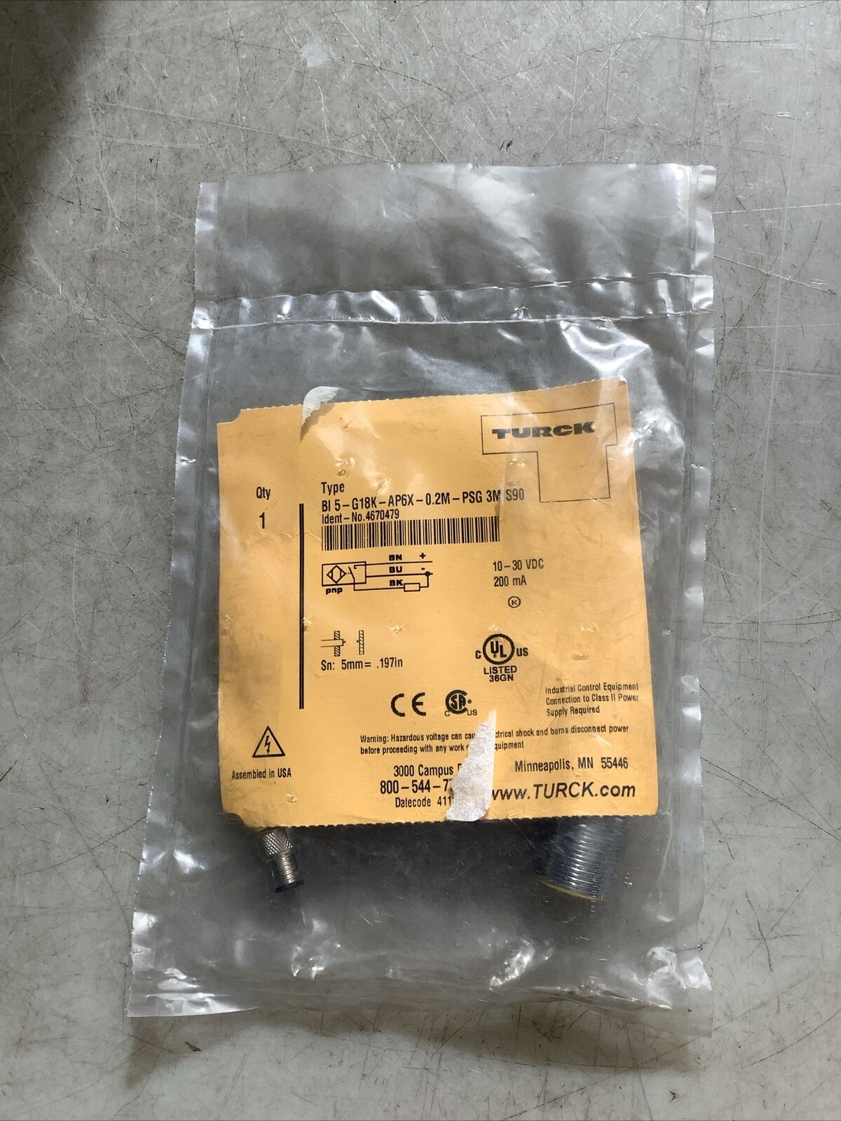 TURCK BI5-G18K-AP6X-0.2M-PSG3M/S90 4670479 PROXIMITY SENSOR U3S