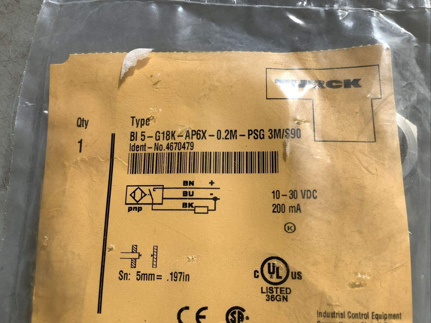 TURCK BI5-G18K-AP6X-0.2M-PSG3M/S90 4670479 PROXIMITY SENSOR U3S