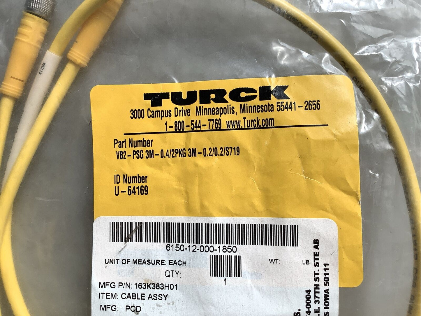 TURCK VB2-PSG 3M-0.4/2PKG 3M-0.2/0.2/S719 U-64169 SPLITTER CORDSET U3S
