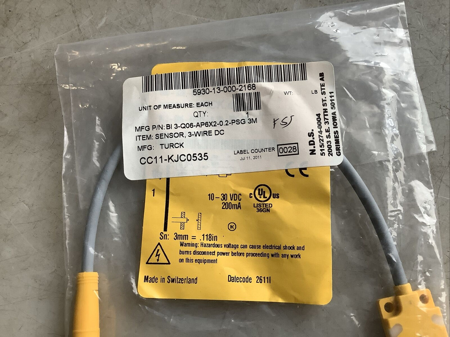 TURCK BI3-Q06-AP6X2-0.2-PSG3M S1620185 INDUCTIVE PROXIMITY SENSOR U3S