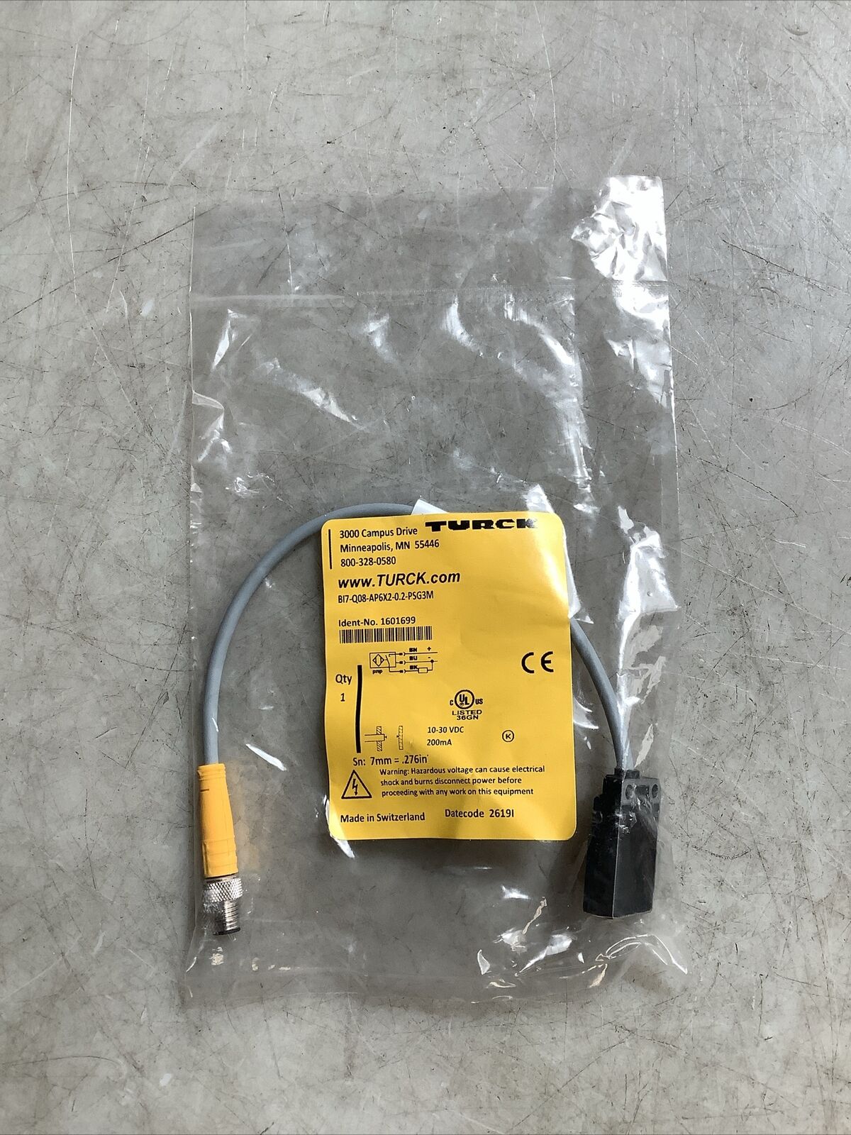 TURCK BI7-Q08-AP6X2-0.2M-PSG3M 7MM 3 WIRE PNP PROXIMITY SENSOR U3S