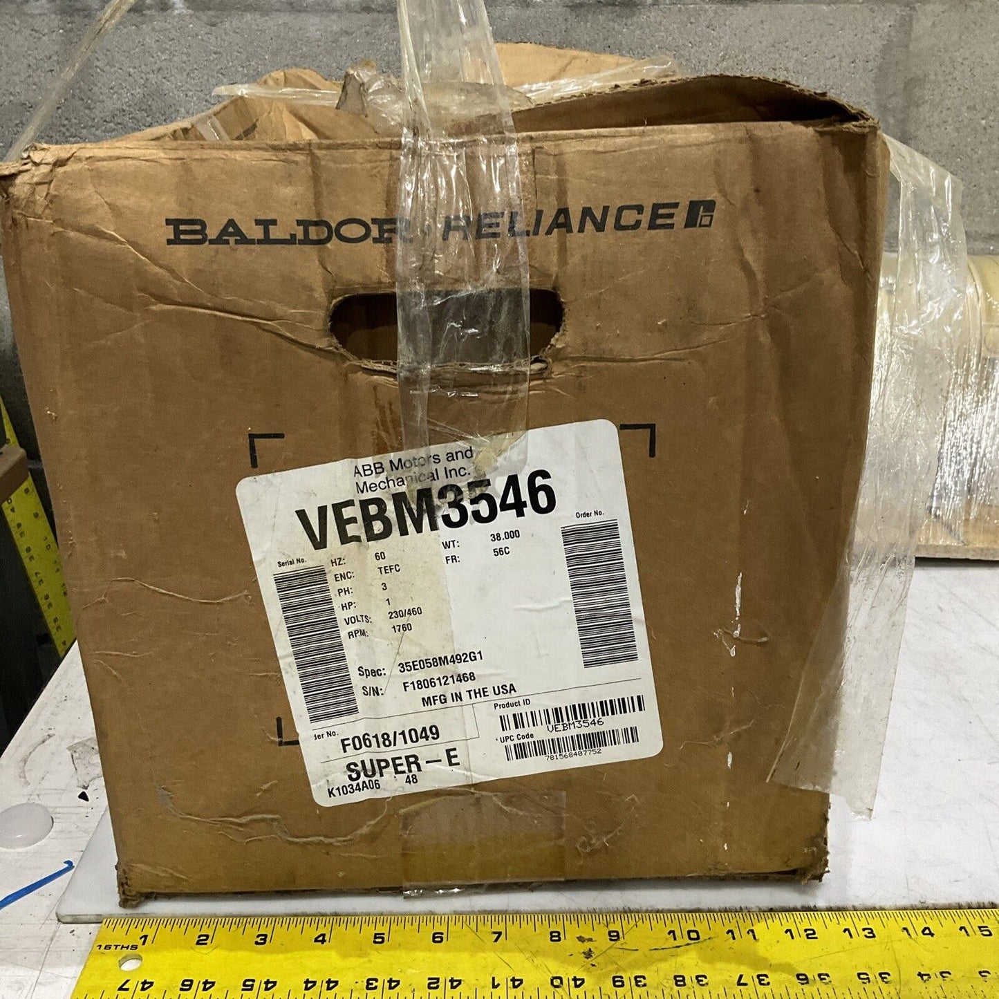 BALDOR RELIANCE VEBM3546 SUPER E BRAKE MOTOR 1HP 230/460 3/1.5 A 1760 RPM U3S