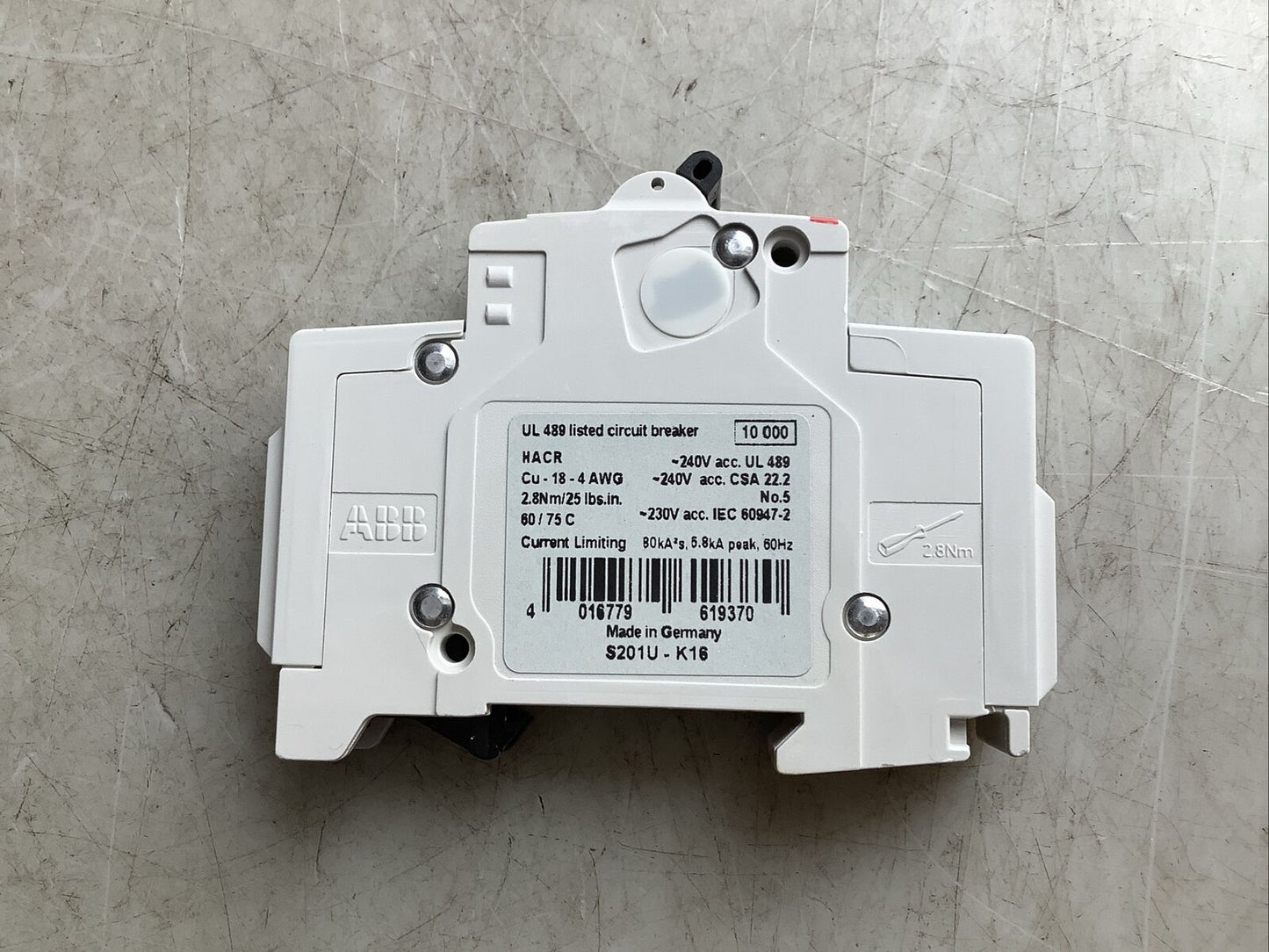 ABB S201U-K16 CIRCUIT BREAKER 16A U3S - LOT OF 2
