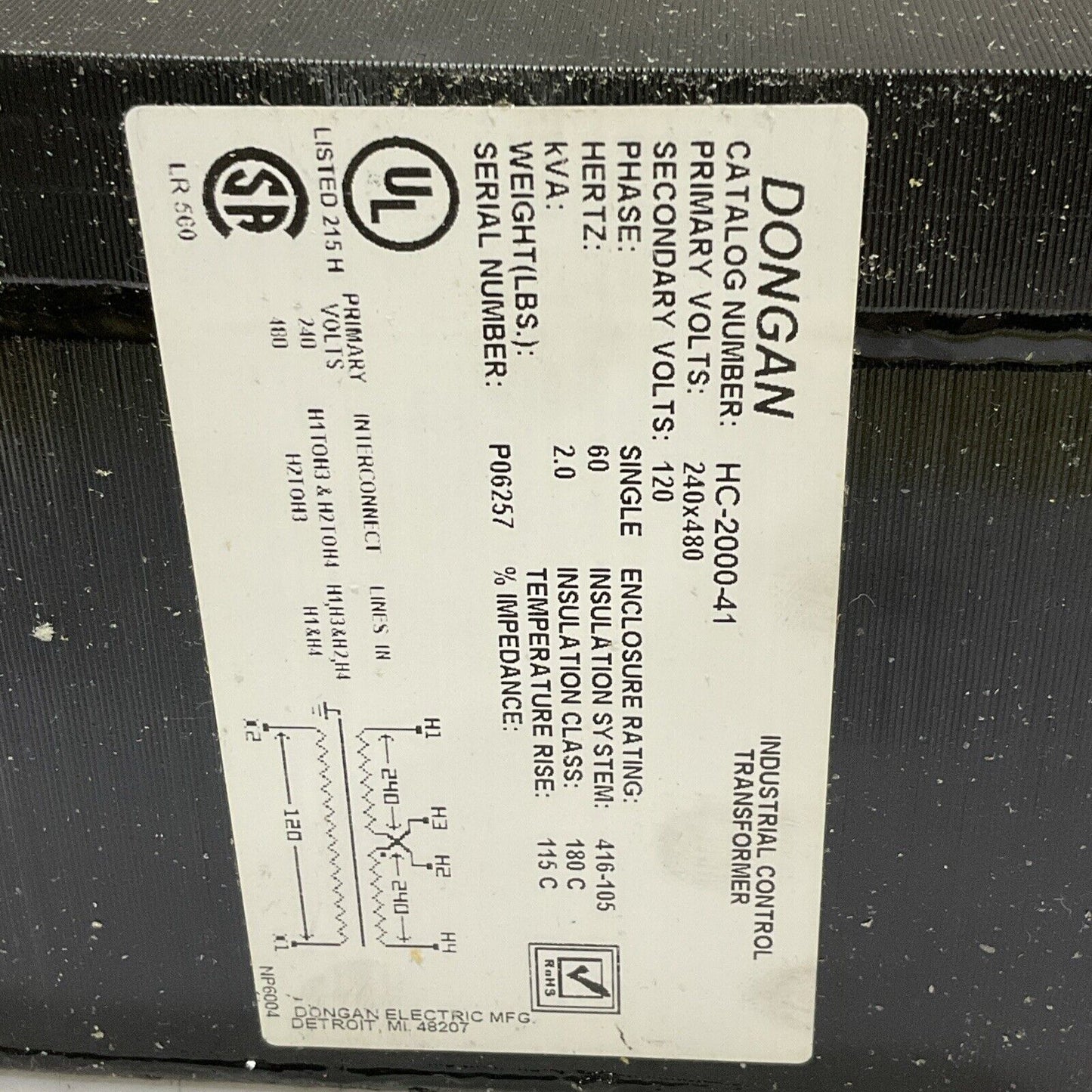 DONGAN TRANSFORMERS HC-2000-41 INDUSTRIAL CONTROL 240 X 480 120 V 60HZ U3S