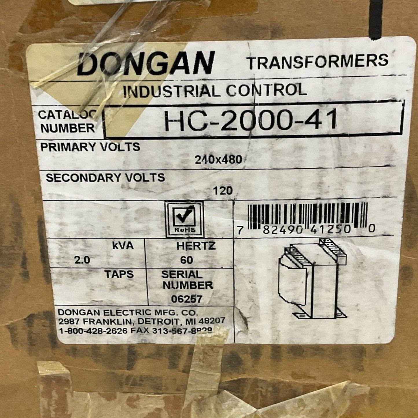 DONGAN TRANSFORMERS HC-2000-41 INDUSTRIAL CONTROL 240 X 480 120 V 60HZ U3S