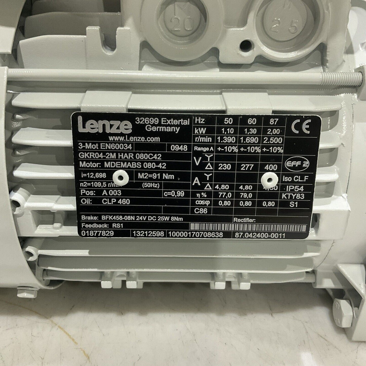 LENZE 3-MOT EN60034 GKR04-2M HAR 080C42 MDEMABS 080-42 GEARBOX MOTOR U3S
