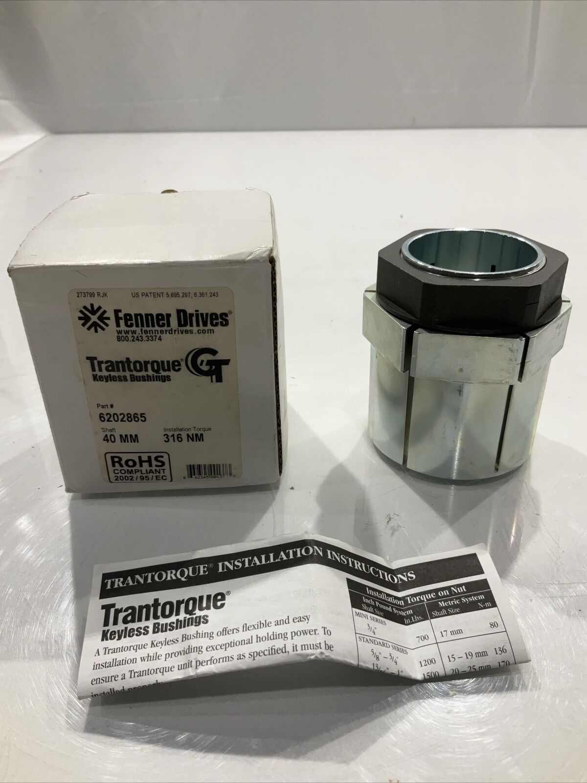 FENNER DRIVES 6202865 TRANTORQUE KEYLESS BUSHINGS 40MM U3S