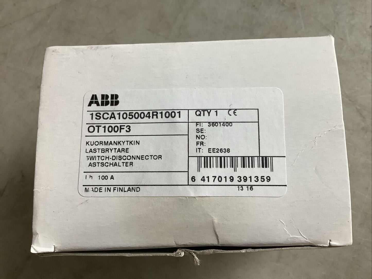 ABB 1SCA105004R1001 DISCONNECT SWITCH 600VAC 3P U3S