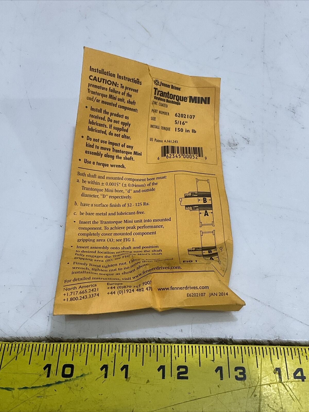 FENNER DRIVES 6202107 TRANTORQUE MINI KEYLESS BUSHINGS 5/16 IN 150 IN LB U3S