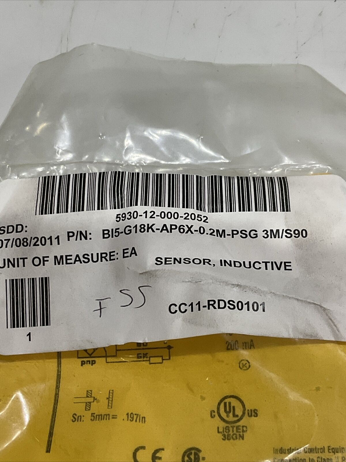 TURCK BI 5-G18K-AP6X-2.0M-PSG 3M/S90 4670479 INDUCTIVE SENSOR 10-30 VDC U3S