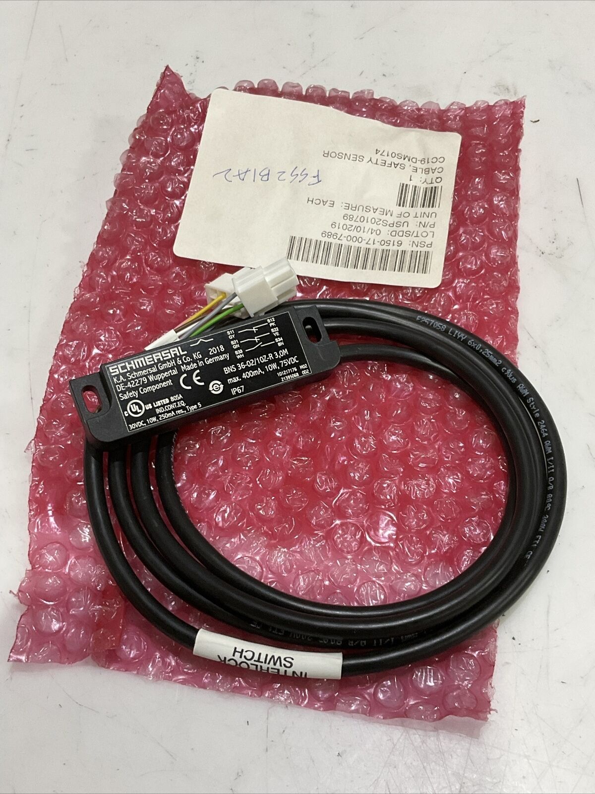 SCHMERSAL BNS 36-02/10Z-R 3,0M SAFETY SENSOR CABLE U3S
