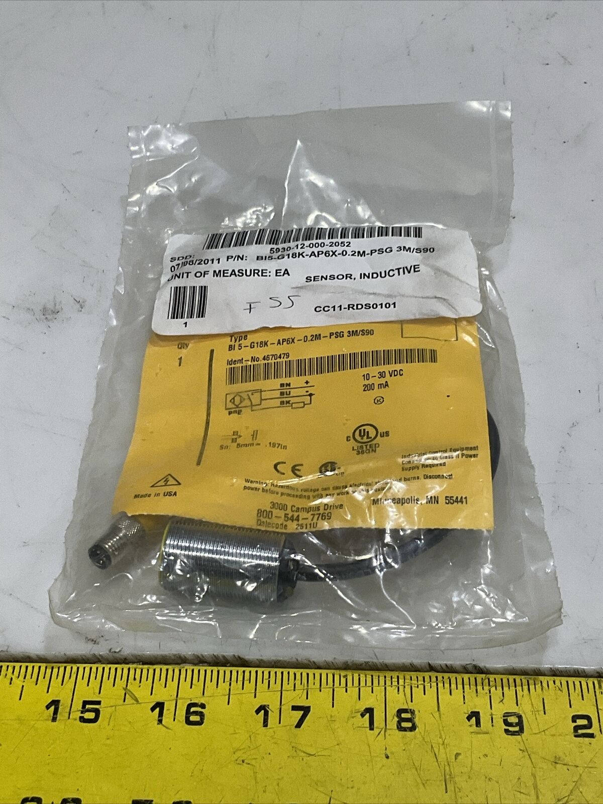 TURCK BI 5-G18K-AP6X-2.0M-PSG 3M/S90 4670479 INDUCTIVE SENSOR 10-30 VDC U3S