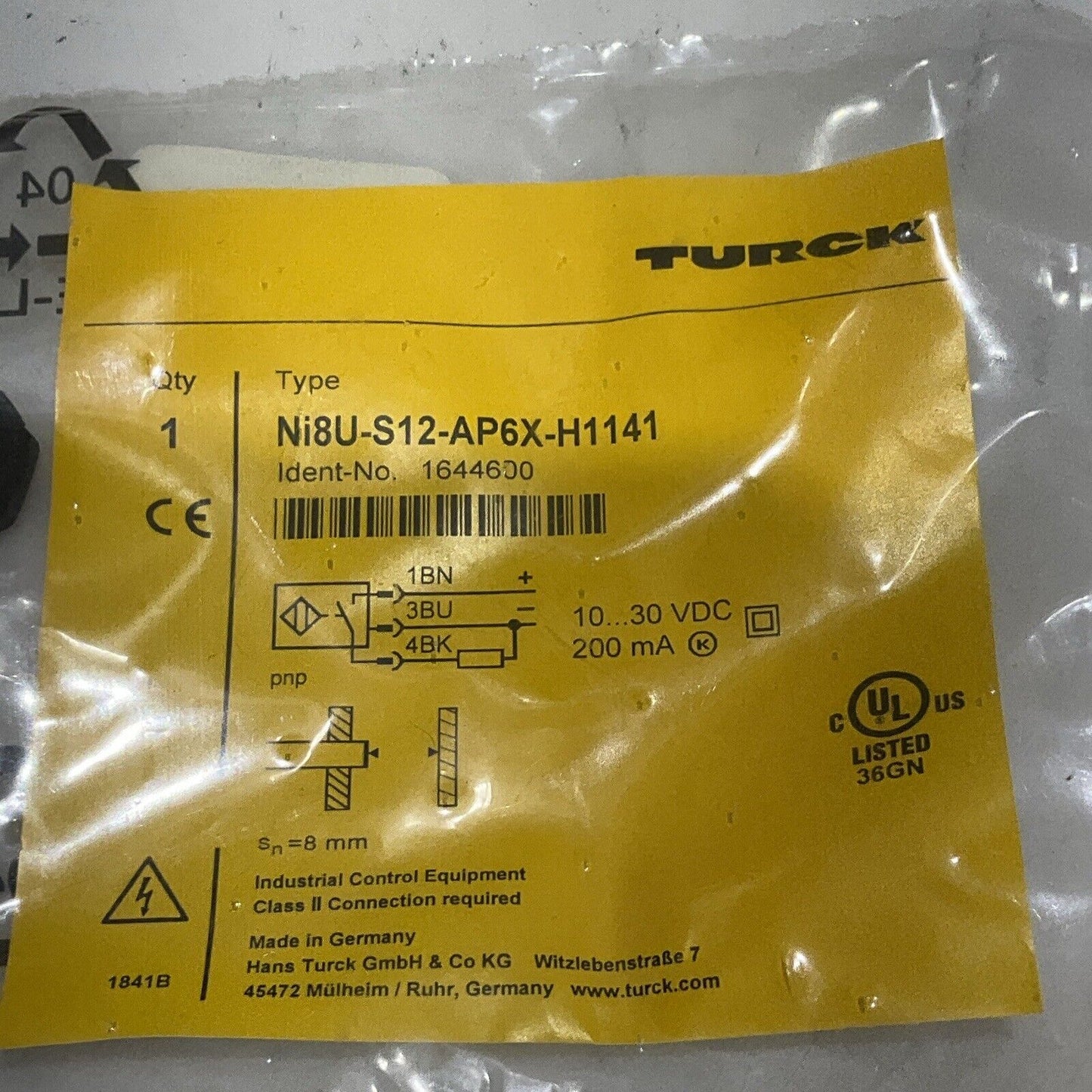 TURCK NI8U-S12-AP6X-H1141 INDUCTIVE SENSOR M12 10-30 VDC 200MA LOT OF 2 U3S