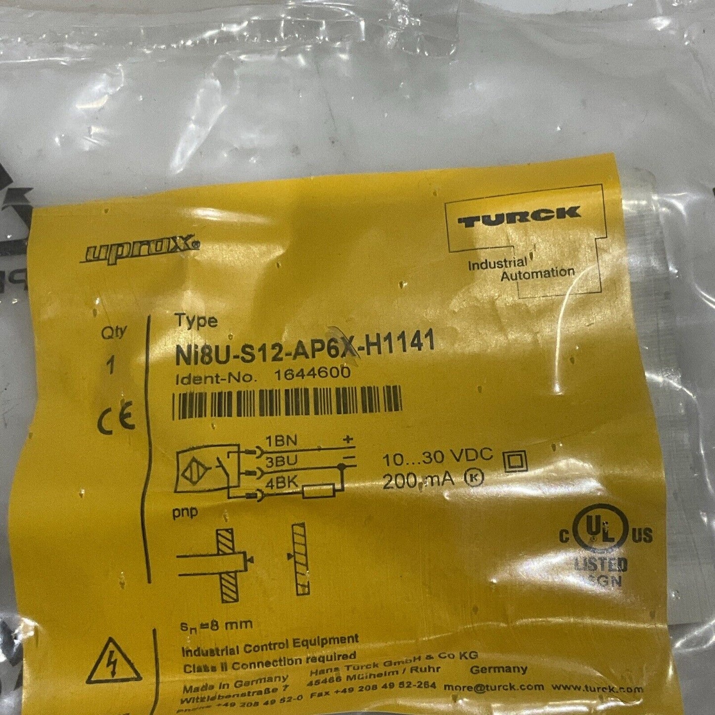 TURCK NI8U-S12-AP6X-H1141 INDUCTIVE SENSOR M12 10-30 VDC 200MA LOT OF 2 U3S