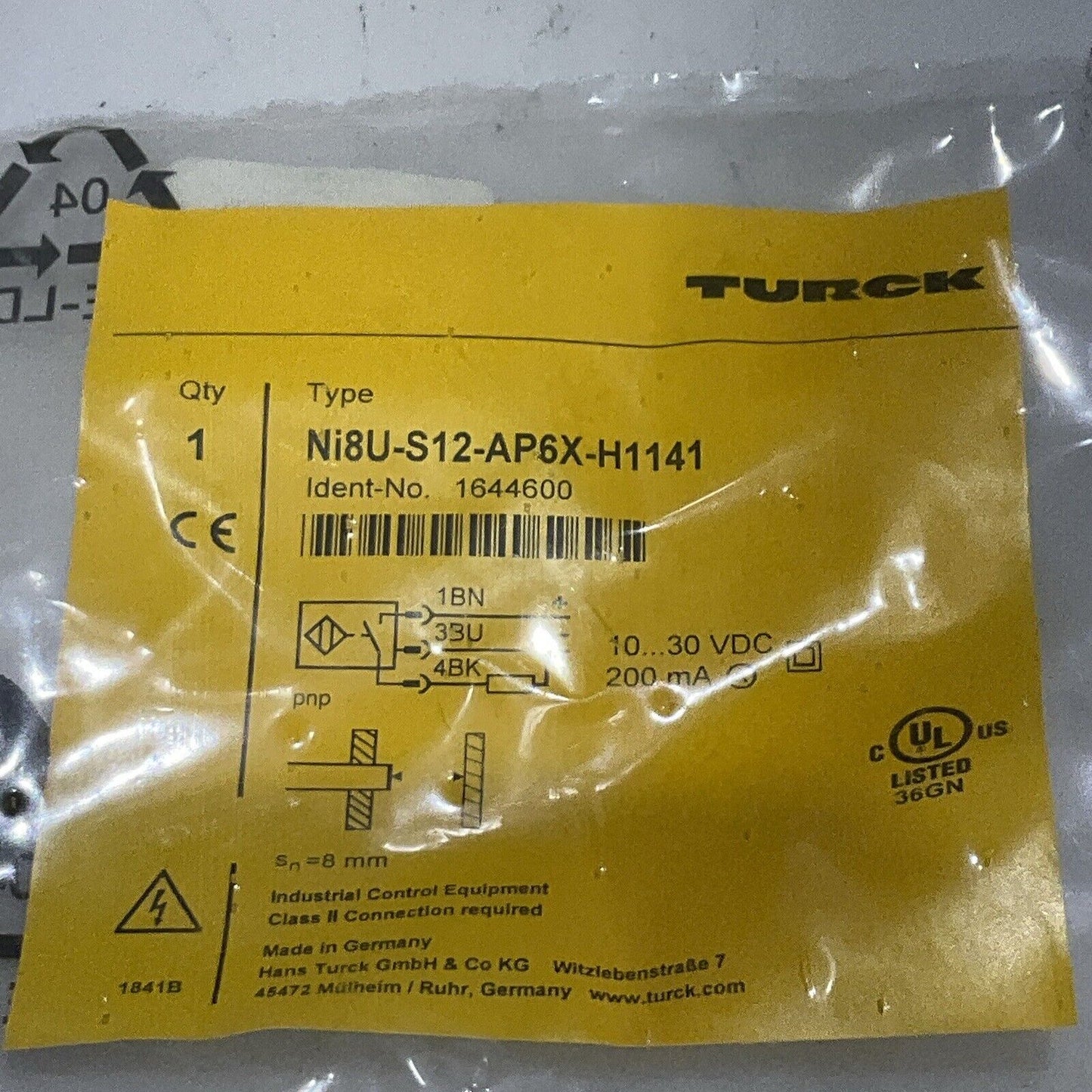 TURCK NI8U-S12-AP6X-H1141 INDUCTIVE SENSOR M12 10-30 VDC 200MA LOT OF 2 U3S