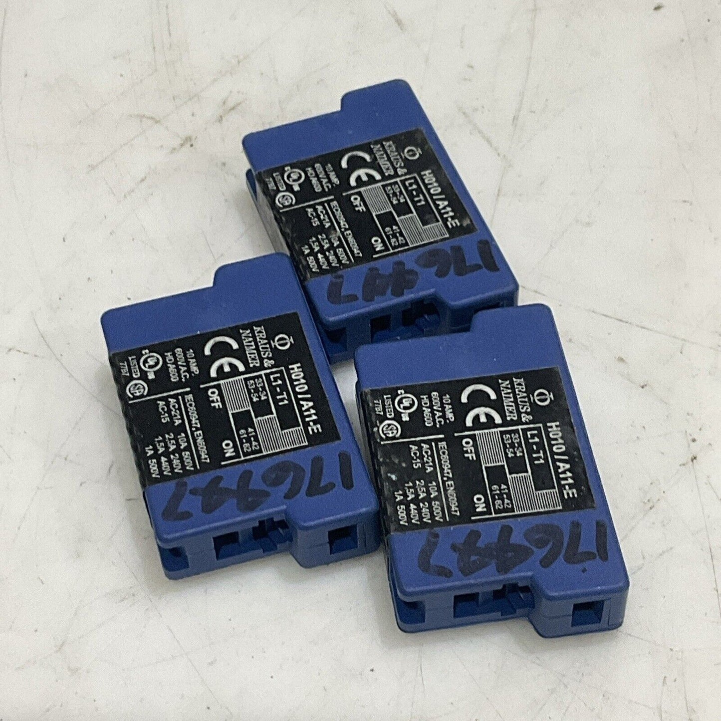 KRAUS & NAIMER H010/A11-E AUXILIARY CONTACT 10 AMP 600V LOT OF 3 U4M