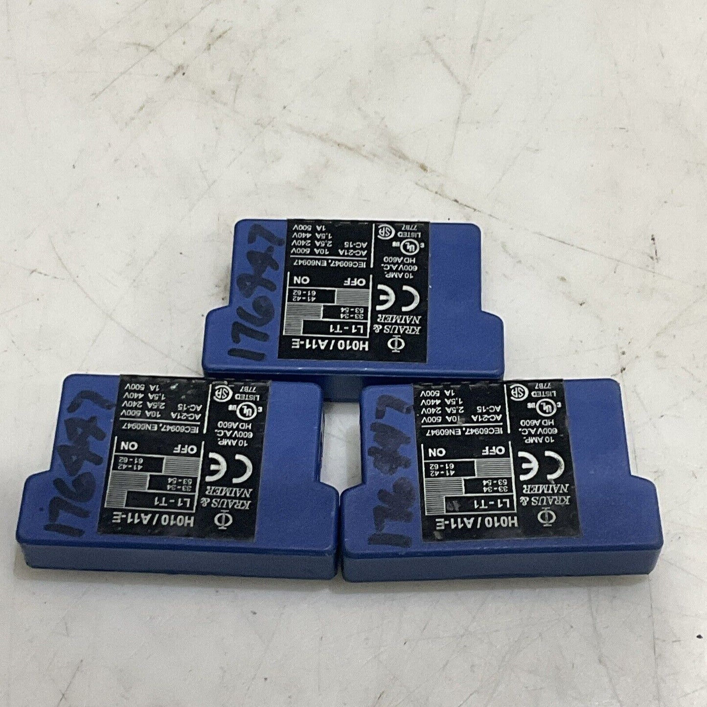 KRAUS & NAIMER H010/A11-E AUXILIARY CONTACT 10 AMP 600V LOT OF 3 U4M