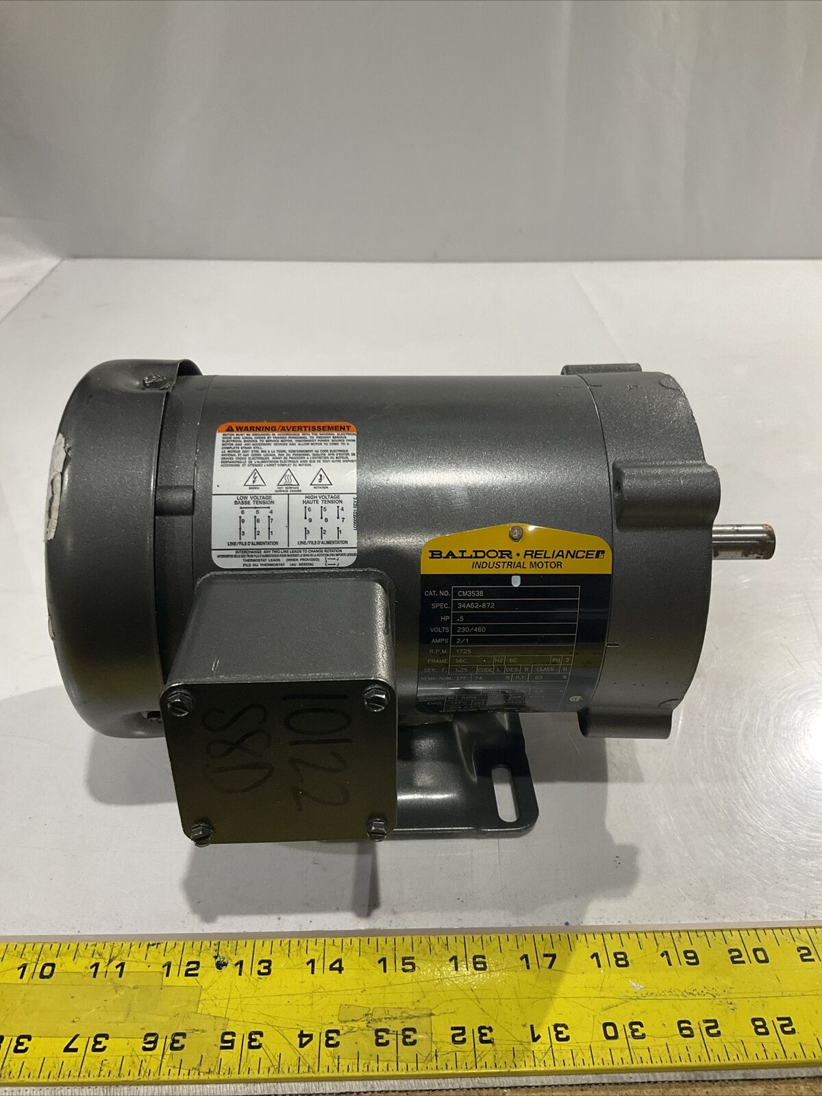 BALDOR RELIANCE 0.5HP CM3538 MOTOR 230/460V