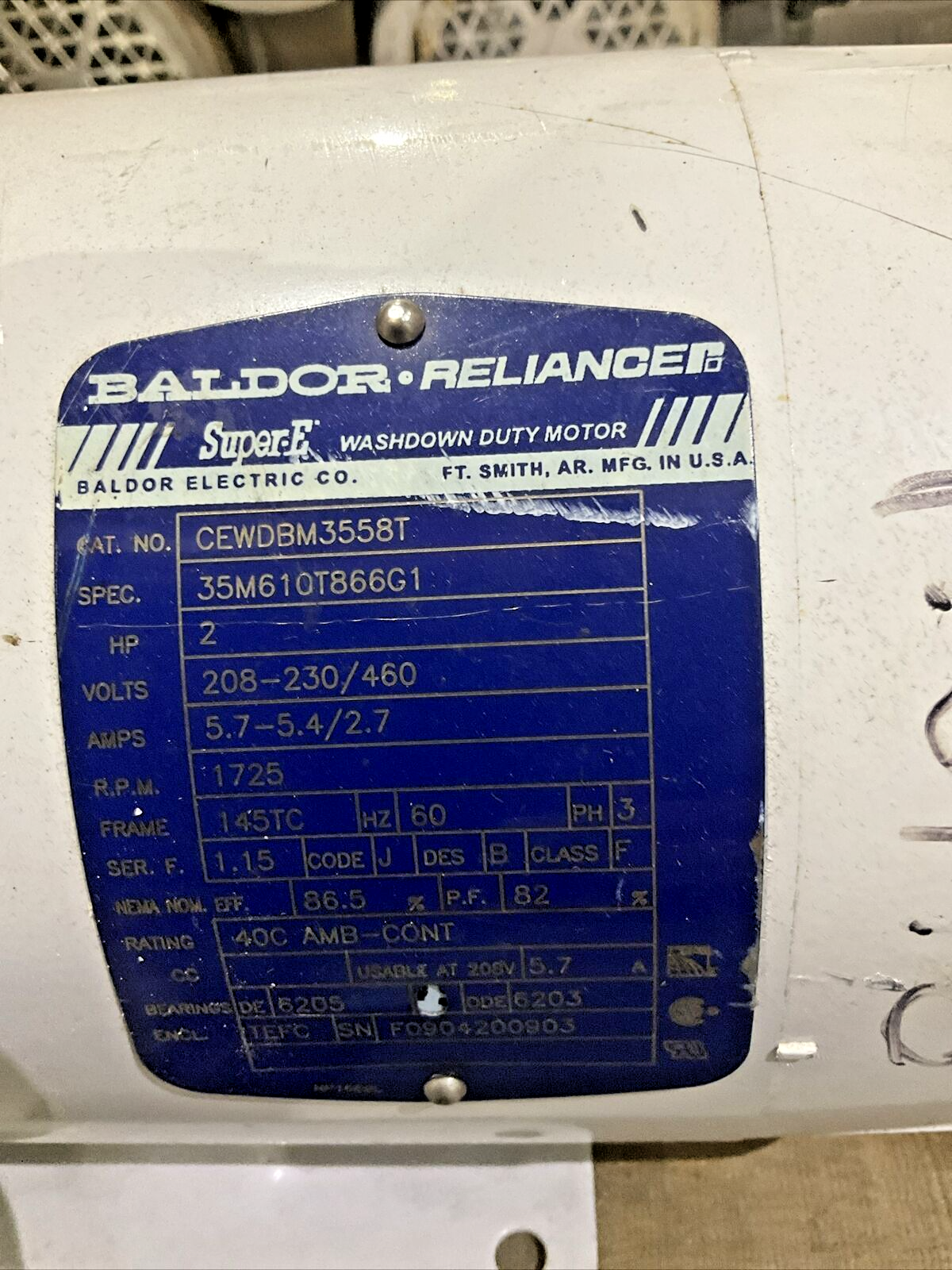 BALDOR RELIANCE 2HP CEWDBM3558T MOTOR U4M