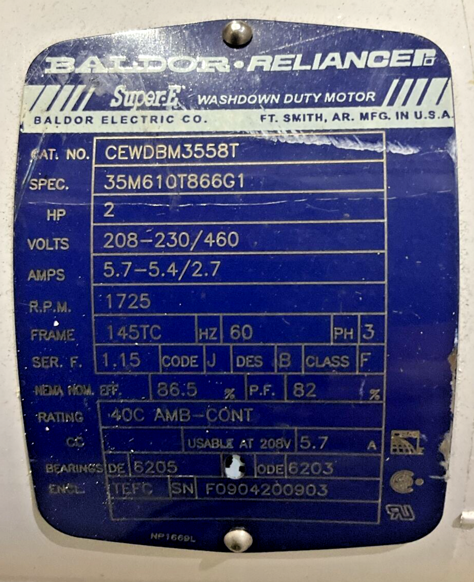BALDOR RELIANCE 2HP CEWDBM3558T MOTOR U4M
