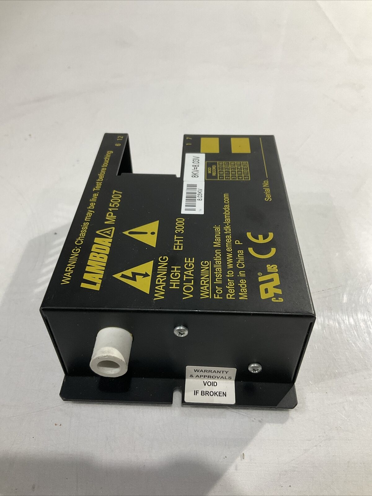 TDK LAMBDA MP15007 HIGH VOLTAGE PAWER SUPPLY EHT3000 U4M