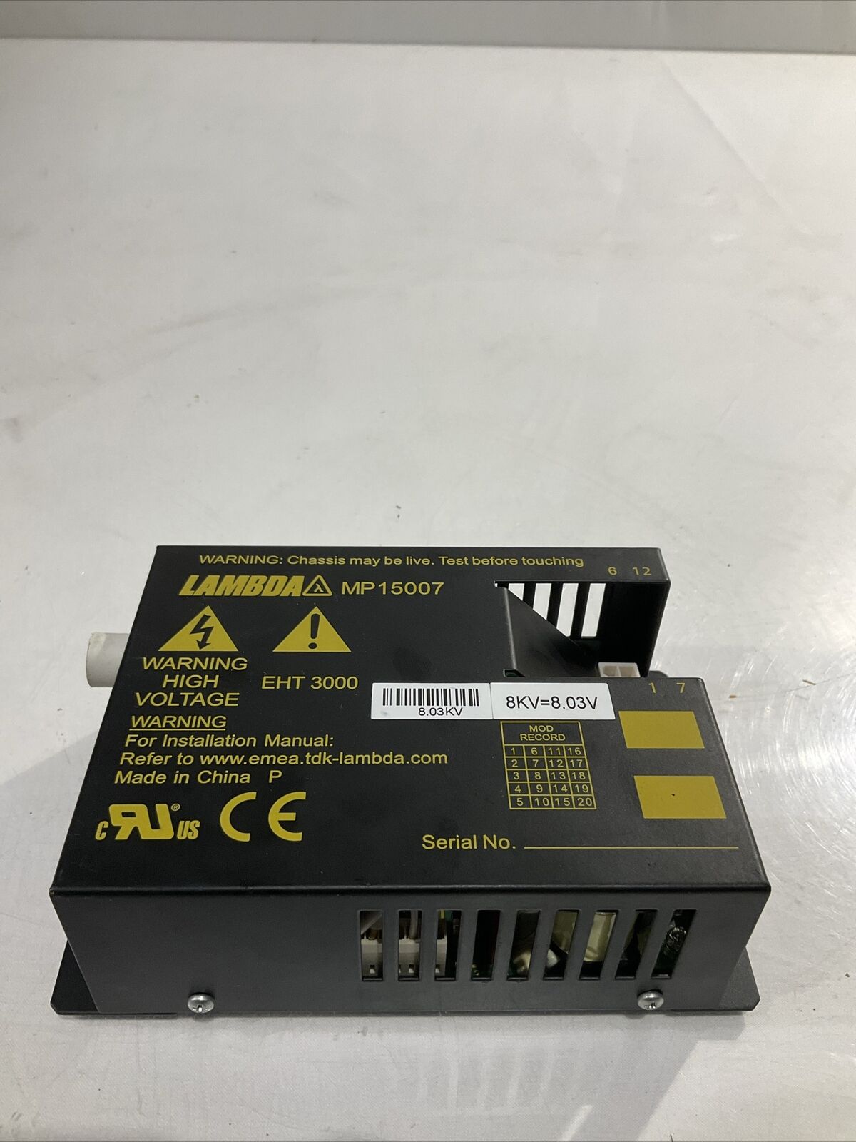 TDK LAMBDA MP15007 HIGH VOLTAGE PAWER SUPPLY EHT3000 U4M