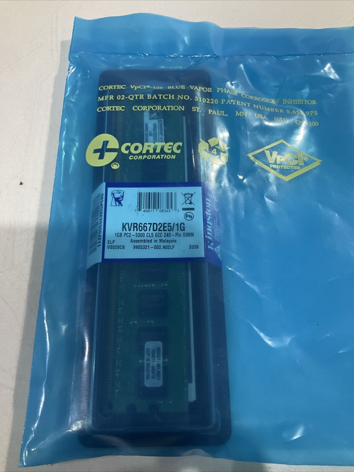 KINGSTON KVR667D2E5/1G DIMM MEMORY LOT OF 2 U3S