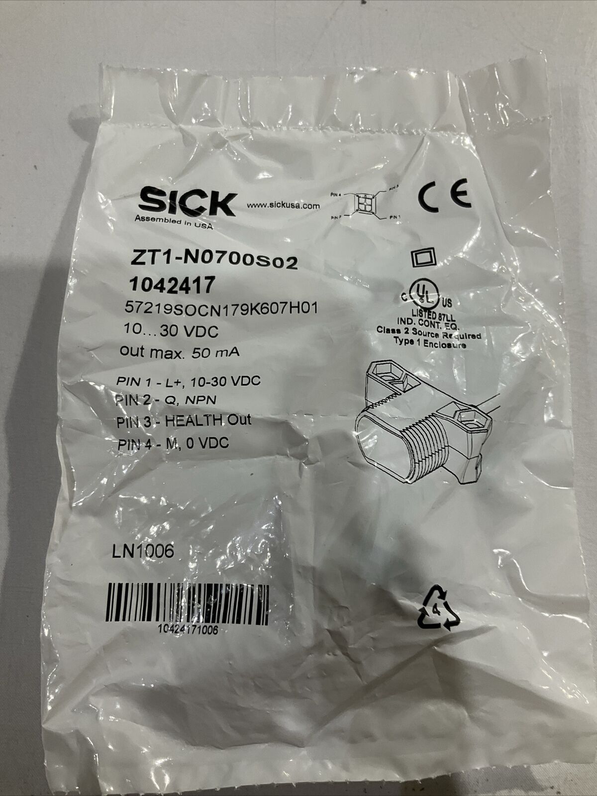 SICK ZT1-N0700S02 1042417 SENSOR PROXIMITY 10-30VDC U3S