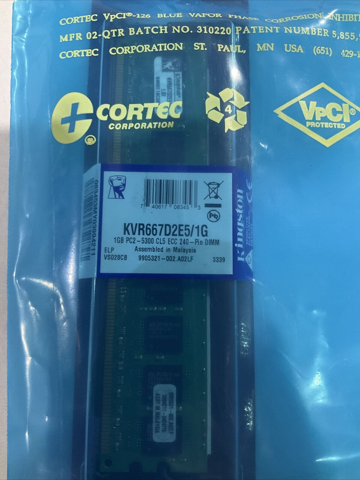 KINGSTON KVR667D2E5/1G DIMM MEMORY LOT OF 2 U3S